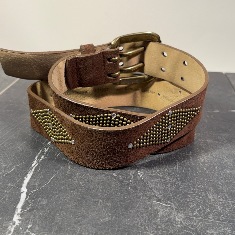 Vintage‎ Calvin Klein Jeans Suede Belt | Medium 32W Size 14 | Brown Rhinestone - Picture 9 of 11